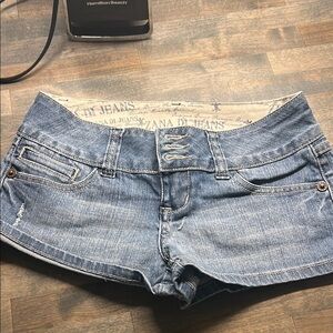 Light Blue Distressed Jean Shorts with Raw Hem